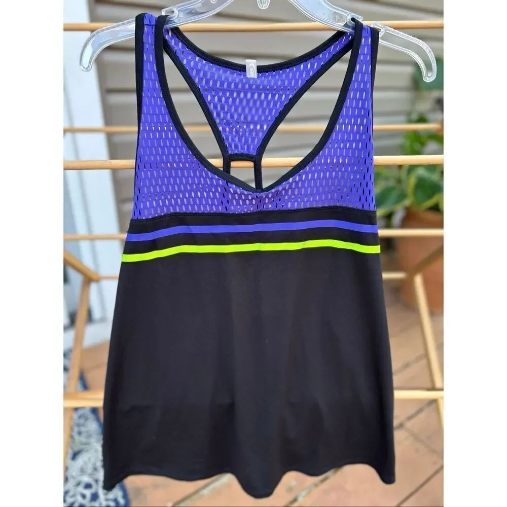 MTA Sport Women's Plus Size 2X Black Athletic Tank Top Purple Mesh Open Back